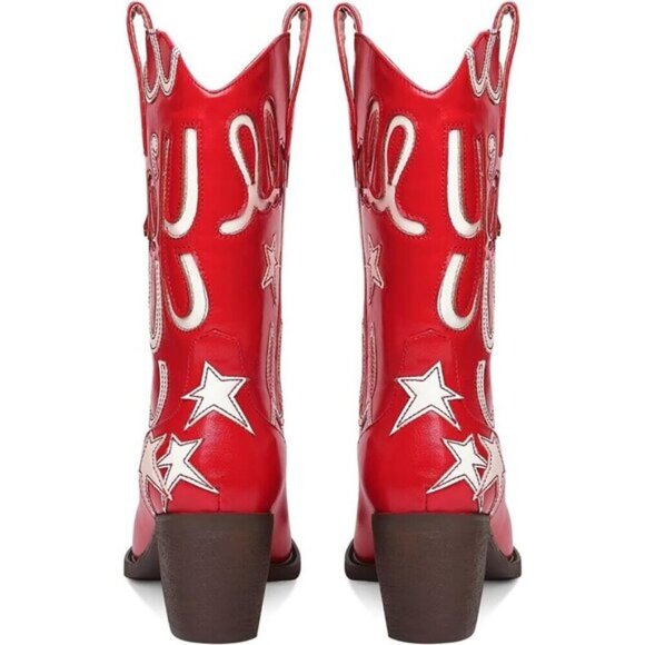 ⭐ Metallic Cowboy Boots for Women - Embroidered Mid Calf Western Cowgirl Boots - Picture 7 of 7